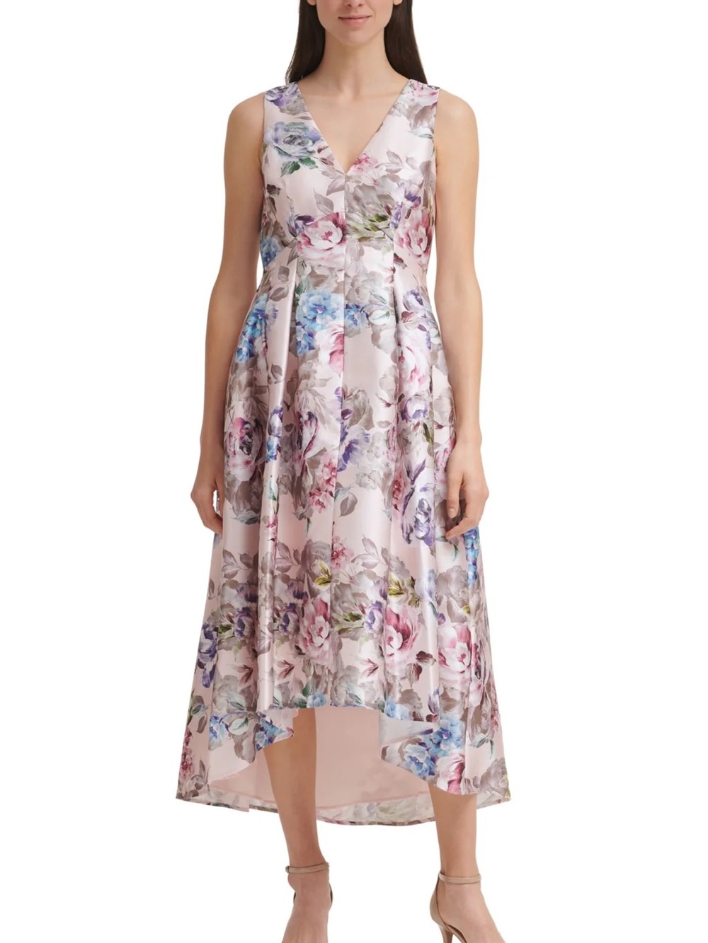 NWT Eliza J Blush Pink Floral Hi-lo Hem Floral Sleeveless‎ V Neck Dress size 4